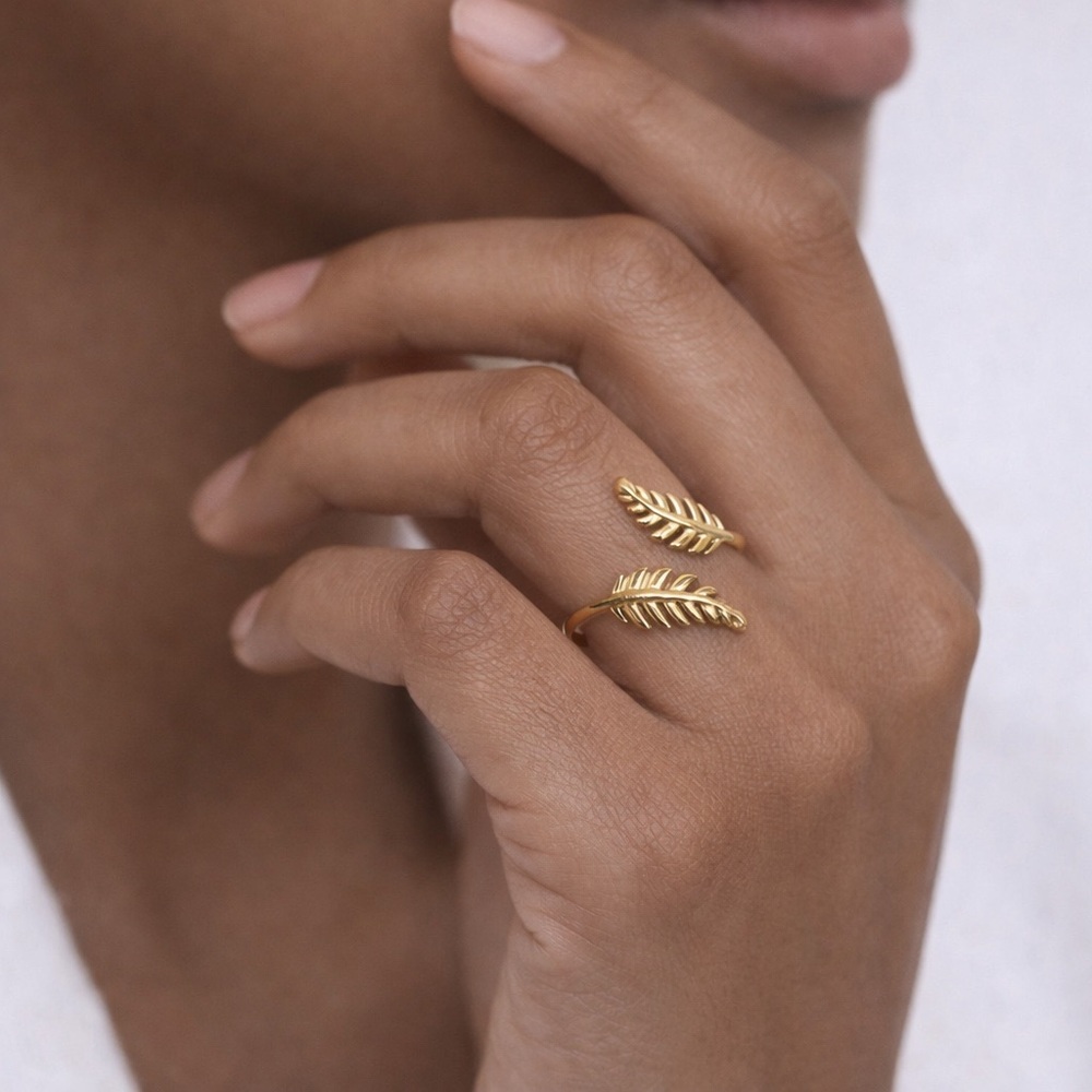 Size 7 Gold Tone Double Leaf Wrap Ring Botanical Boho NWOT